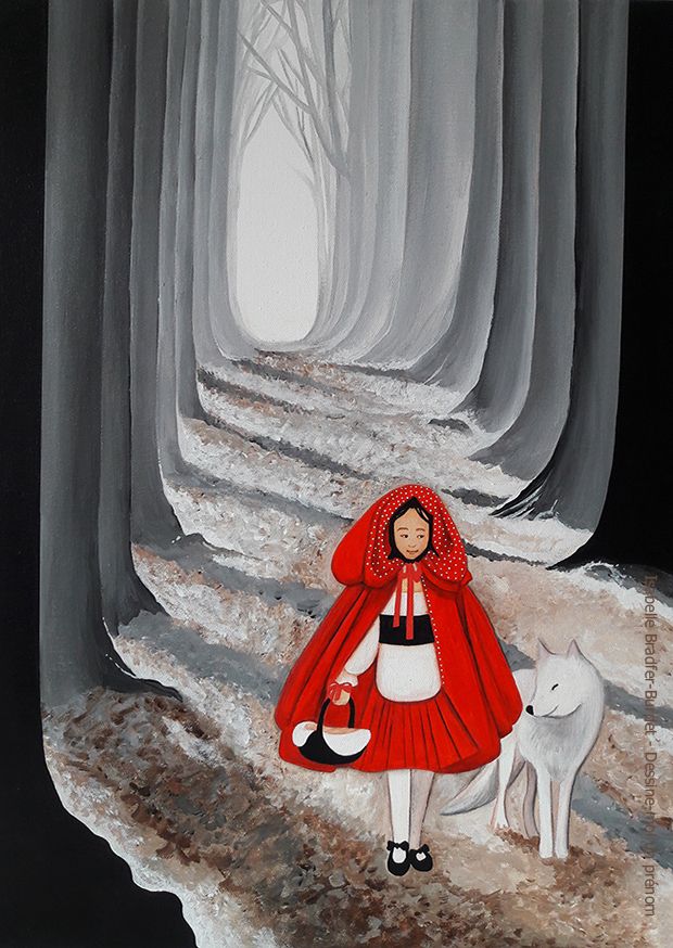 Reproduction du tableau envoûtant du petit chaperon rouge. Un beau conte sur la peur.