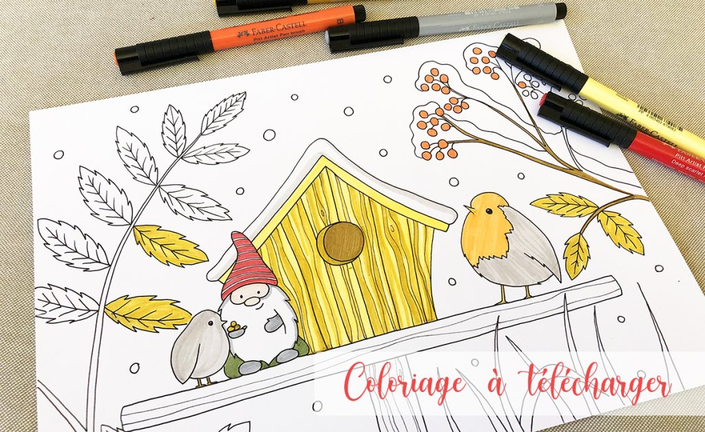 Coloriage Le lutin et les oiseaux 