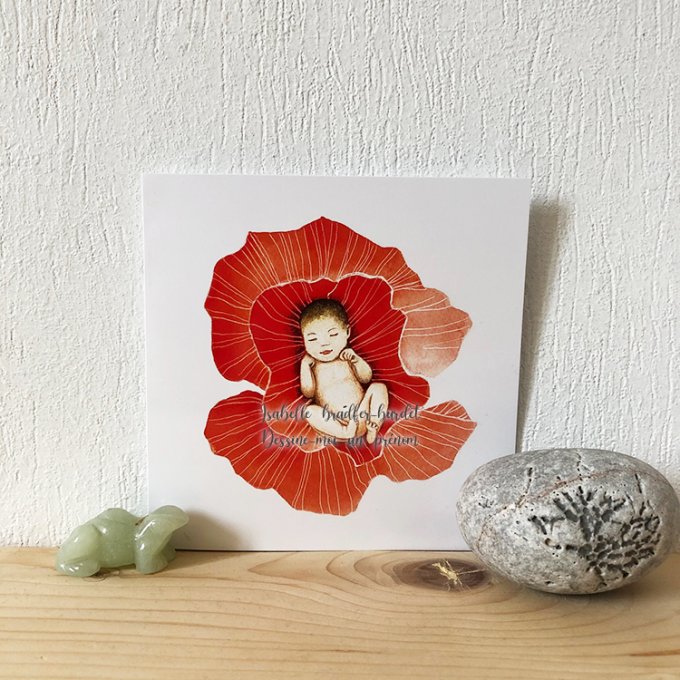 Carte pliée Le bébé coquelicot