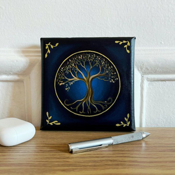 Tableau Arbre bleu et or