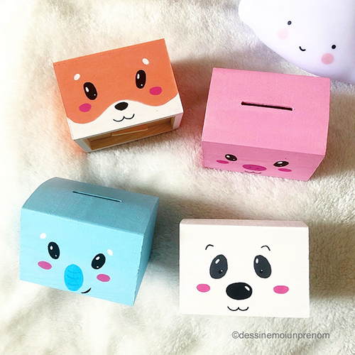 Tirelires en bois kawaii pour enfant